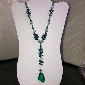 Extra Long Green Dazzling Mermaid Necklace, Under the Sea, Iridescent 42”, 4”ext